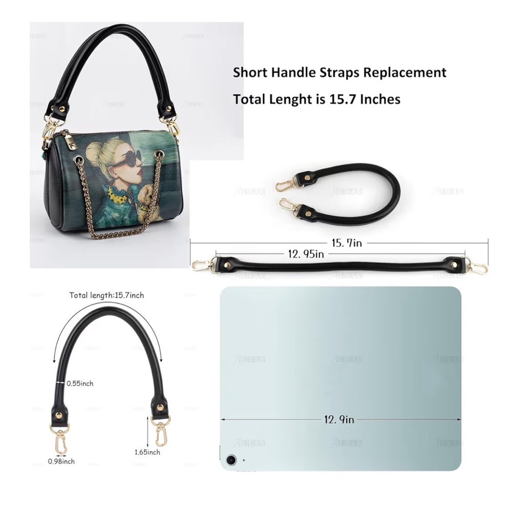 Leather Replacement Handles Purses Straps Black H… - image 2